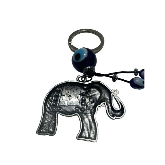 Elephant Evil Eye Protection Keychain Silver and Blue - Picture 3 of 3